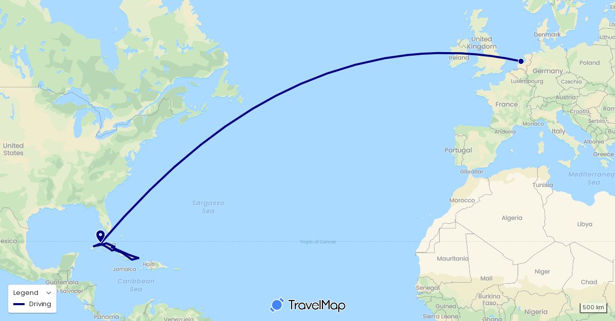 TravelMap itinerary: driving in Cuba, Netherlands (Europe, North America)